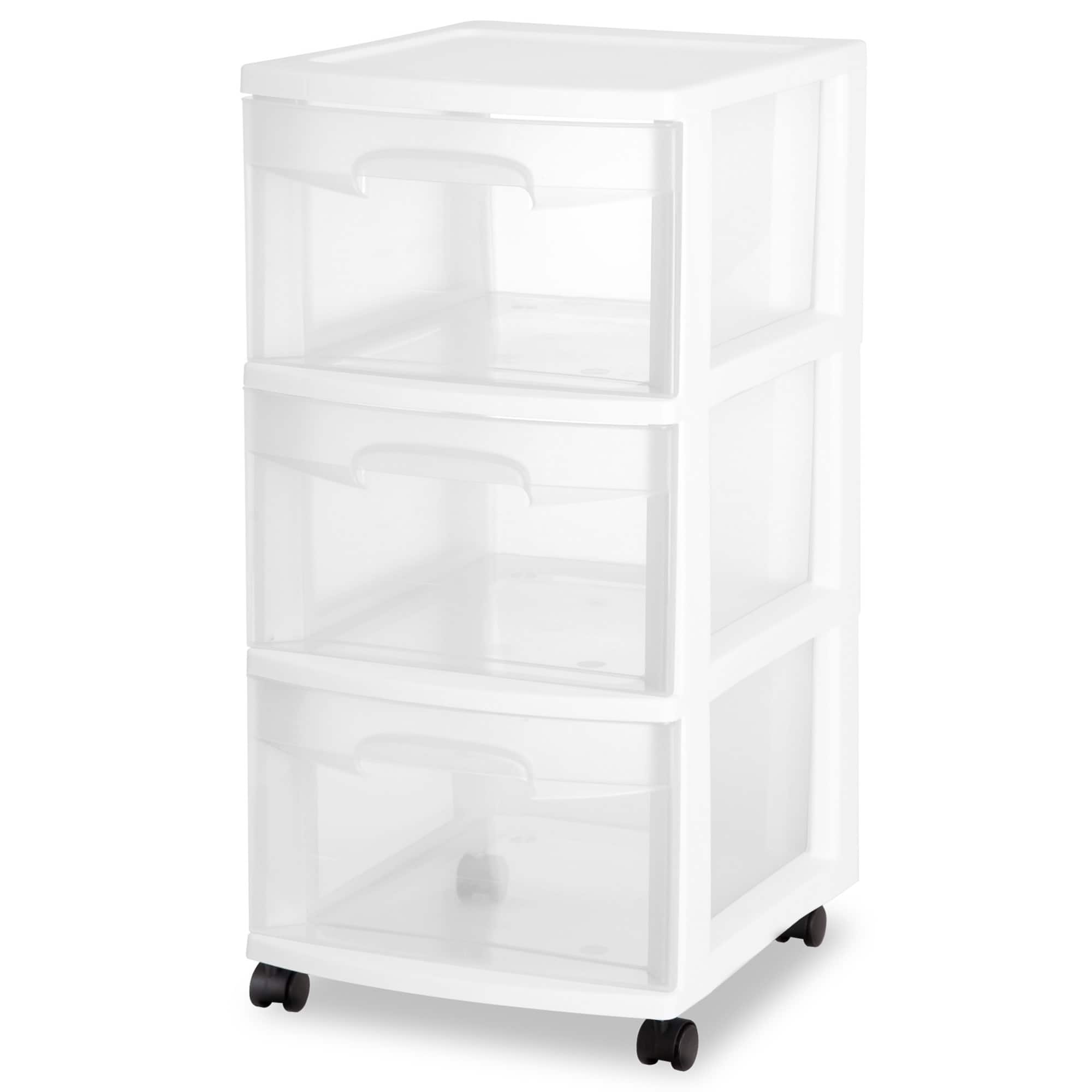 Sterilite - 3 Drawer Storage Cart, Plastic Rolling Organizer with Wheels, 2 Pack - White