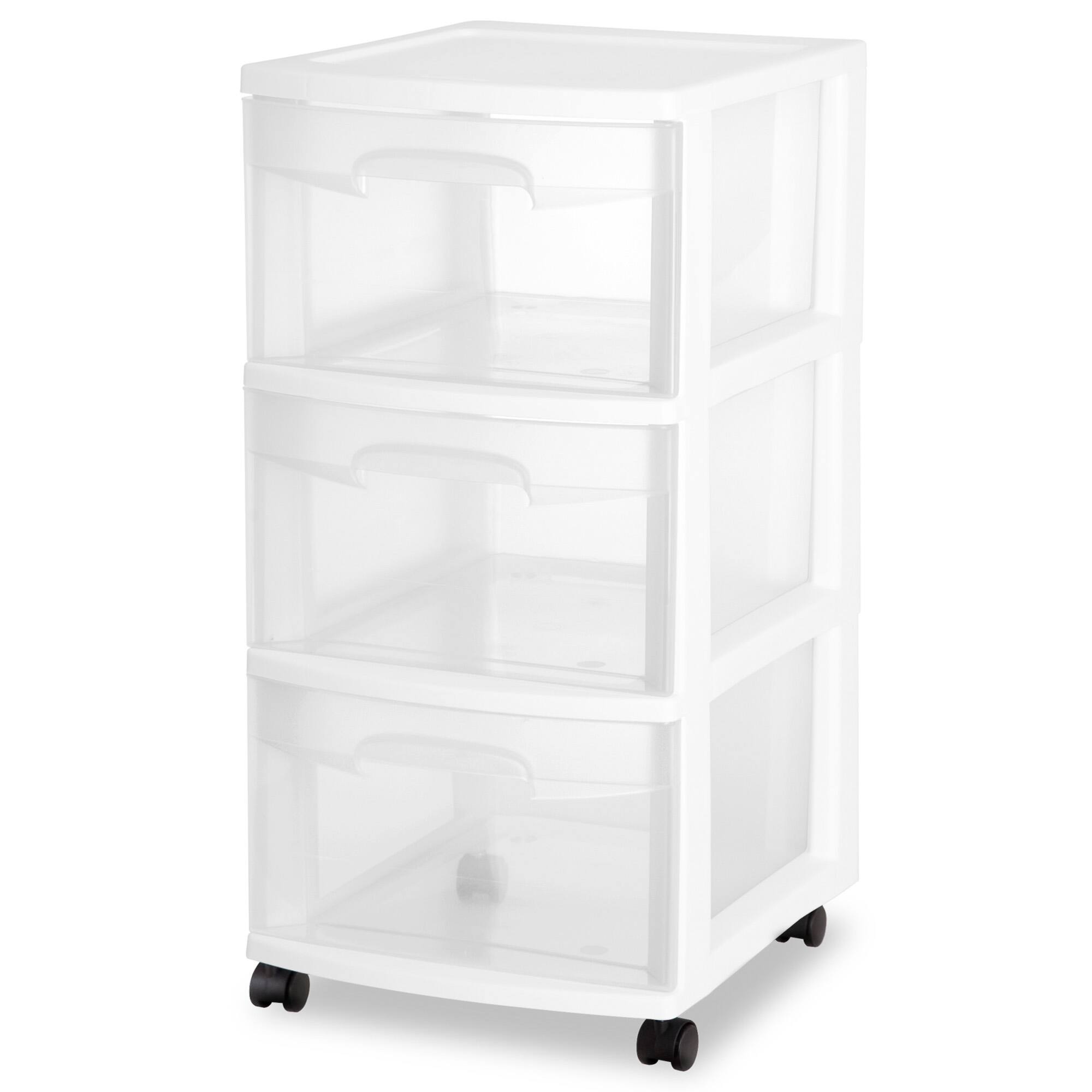 Front. Sterilite - Sterilite 3 Drawer Storage Cart, Plastic Rolling Organizer with Wheels, 2 Pack - White.