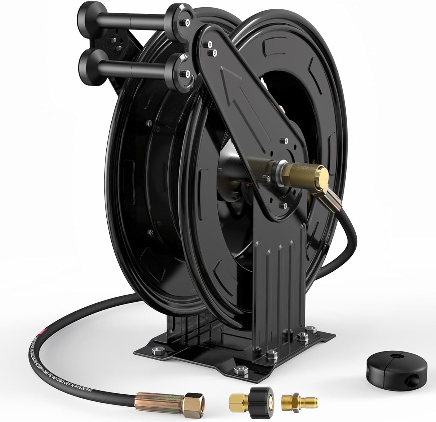 Front. Mirfee - Mirfee Heavy Duty Retractable Hose Reel, 50FT 3/8" Power Washer Reel with 5ft Lead, Dual Arm Steel for Air/Water/Oil - Black.
