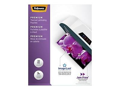 Fellowes PREMIUM Thermal Laminating Pouches  
PREMIUM Pochettes à plastifier à chaud  
PREMIUM Micas de enmicado en caliente  

Image Last  
Jam Free  

3 Sheets