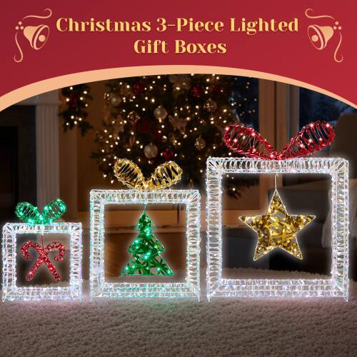 Christmas 3-Piece Lighted Gift Boxes