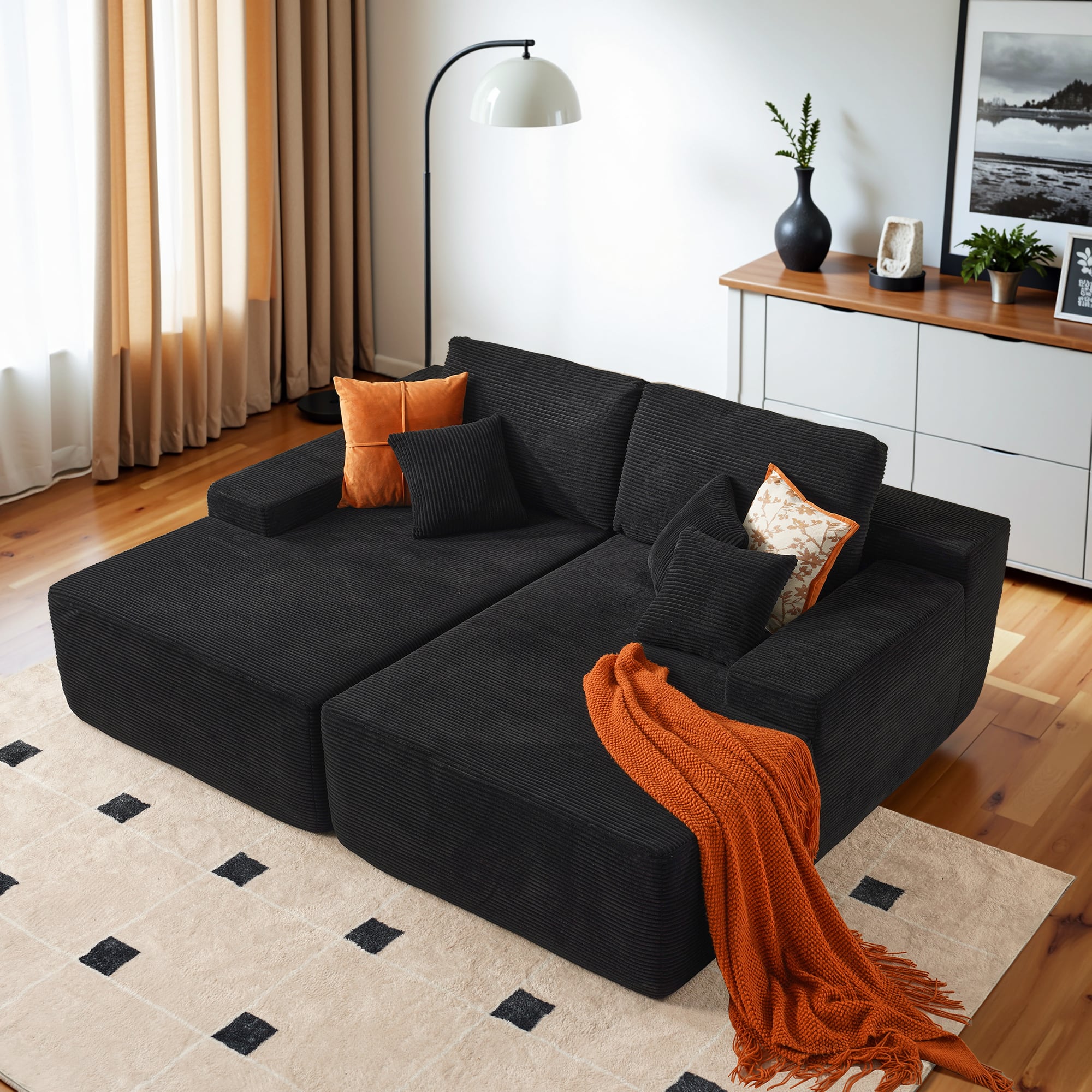 "Ovios - 81"" Oversized Sectional Double Chaise Lounge with Cloud Plush Corduroy Sofa Bed - Black(Corduroy)" price history on PriceWatchPro