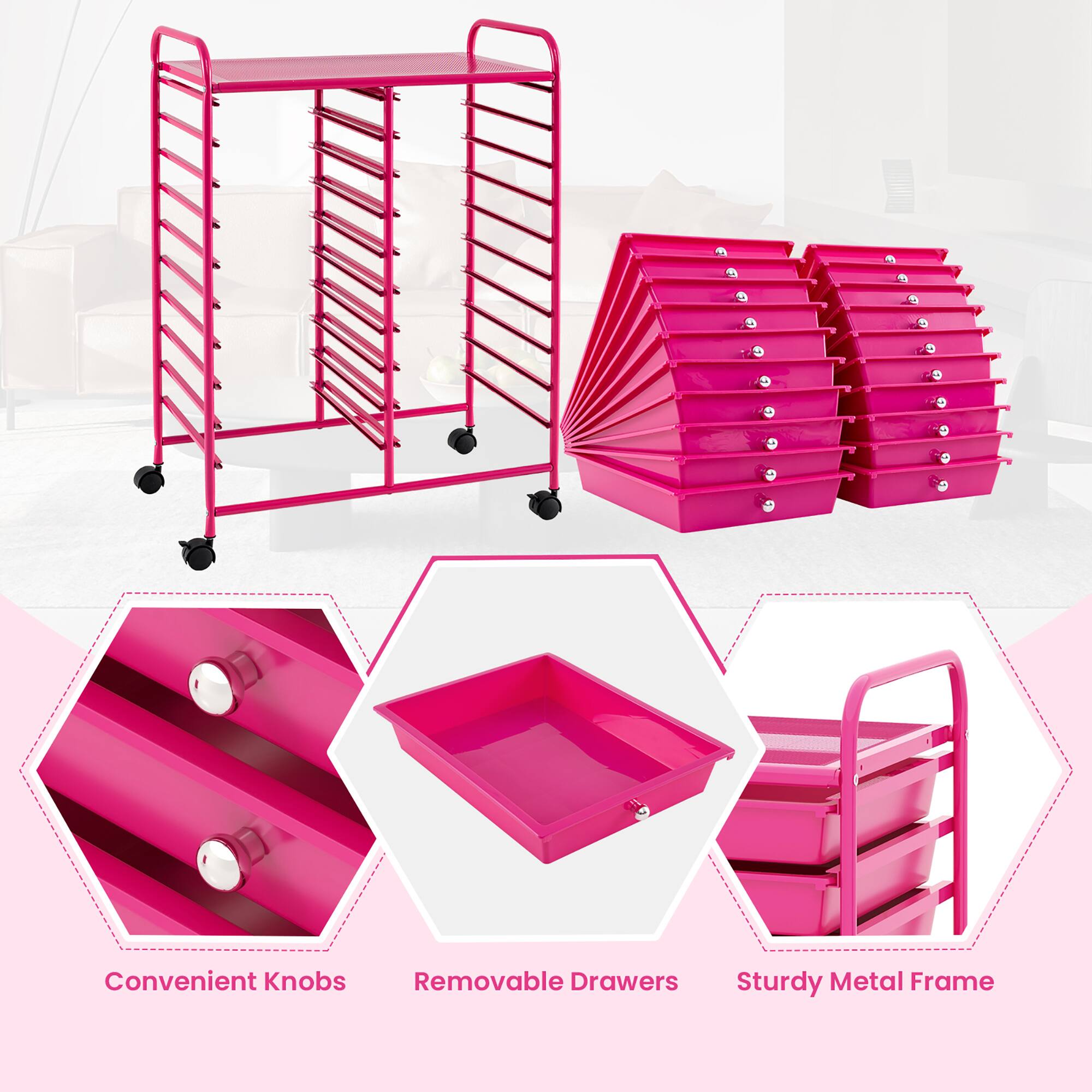 Convenient Knobs  
Removable Drawers  
Sturdy Metal Frame