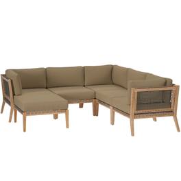 Clearwater 6-Piece Outdoor Patio Teak Wood Sectional Sofa by Modway - Gray Light Brown