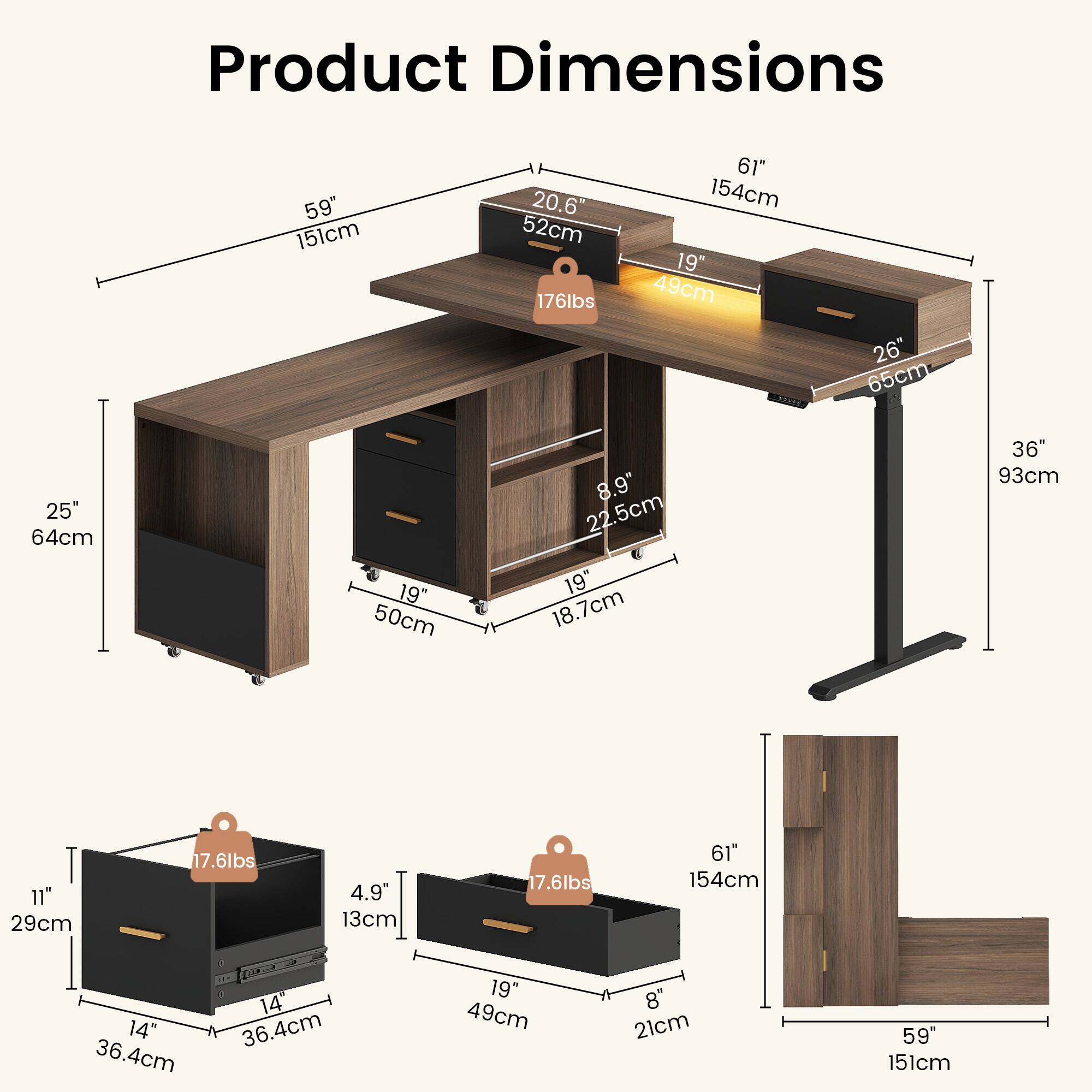 Product Dimensions

- 59" 151cm
- 20.6" 52cm
- 176lbs
- 61" 154cm
- 19" 49cm
- 26" 65cm
- 25" 64cm
- 19" 50cm
- 8.9" 22.5cm
- 19" 18.7cm
- 36" 93cm
- 11" 29cm
- 17.6lbs
- 4.9" 13cm
- 17.6lbs
- 61" 154cm
- 14" 36.4cm
- 14" 36.4cm
- 19" 49cm
- 8" 21cm
- 59" 151cm