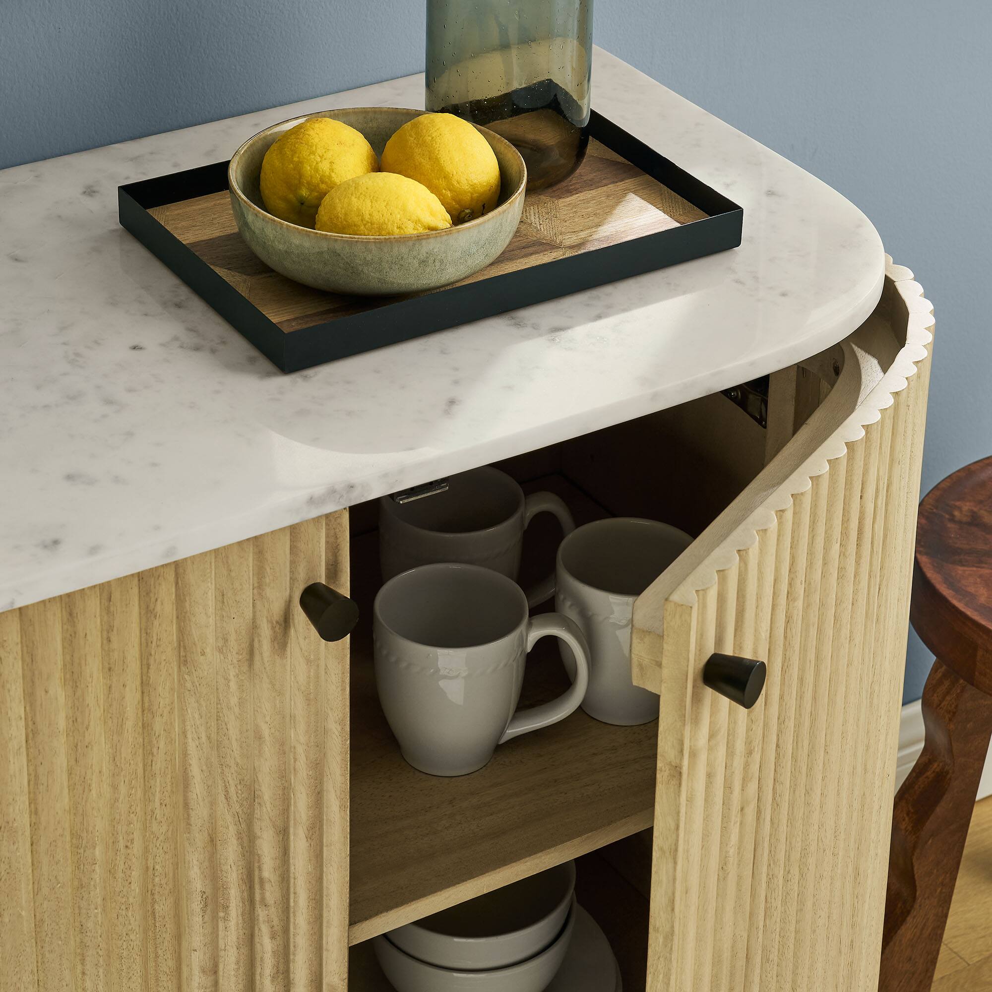 Alt View 2. Modway - Caldera 33" Curved Solid Wood and Marble Accent Storage Cabinet by Modway - Natural.