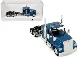 HO Logistics Replicas - Kenworth W990 with Flat Top Sleeper Cab Blue Metallic 1/87 (HO) Scale Plastic Model Car by HO Logistics