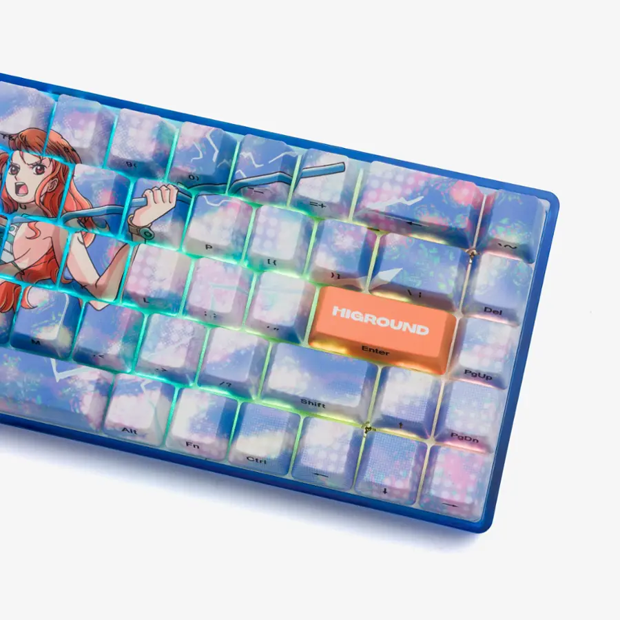 The image shows a colorful keyboard with a cartoon girl on it. The keys are labeled with various symbols, including a lightning bolt, a guitar, and a heart. The keyboard also has a "Fighground" label on it. The keys are arranged in a way that makes it easy to type and navigate.