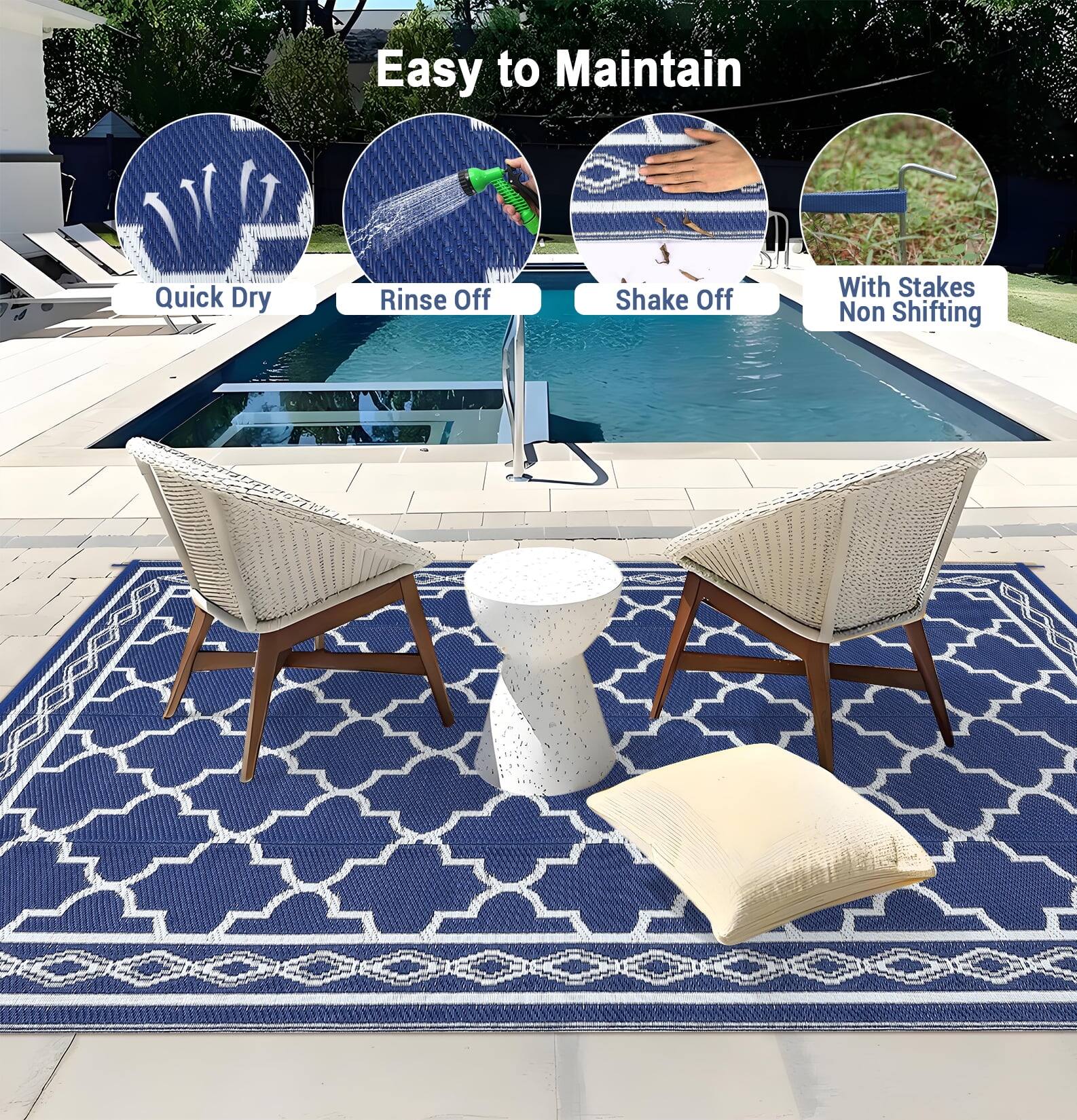 Homhougo 6x9 Waterproof Reversible Plastic Straw Outdoor Rug for Patios ...