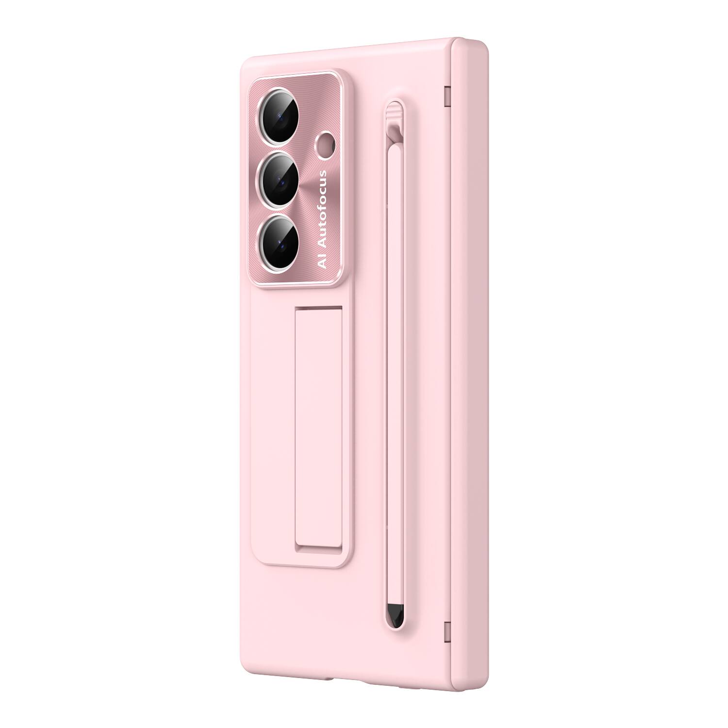 Angle. Dteck - Fold Case For Samsung Galaxy Z Fold8 Ultra Built-in Screen Protector+Stylus, Shockproof Kickstand Hinge Protection Cover - Pink.