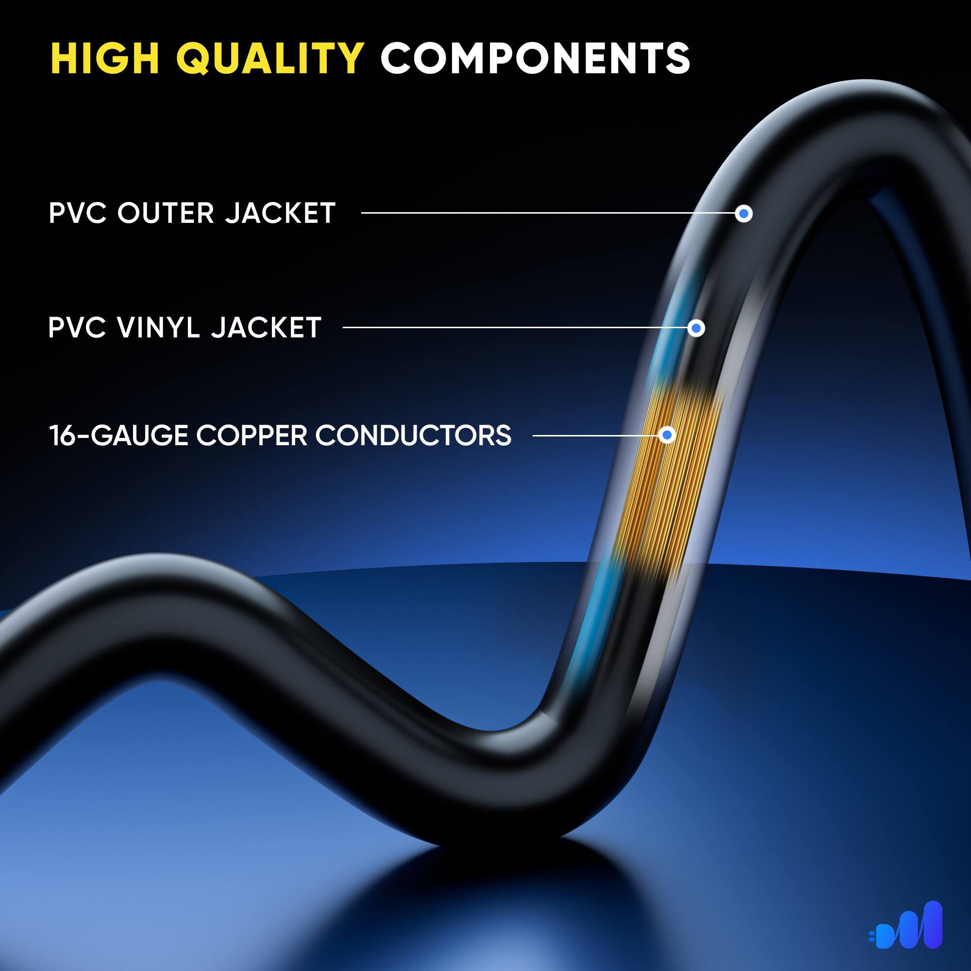 HIGH QUALITY COMPONENTS
PVC OUTER JACKET
PVC VINYL JACKET
16-GAUGE COPPER CONDUCTORS