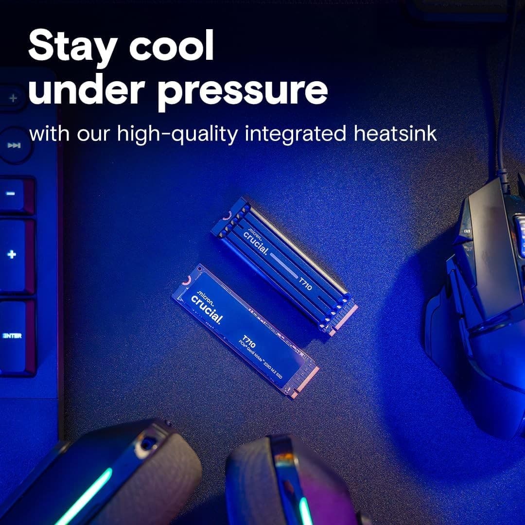 Crucial CT2000T710SSD5 01 T710 PCIe Gen5 NVMe 2TB SSD Heatsink, Up
