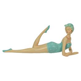 Fancy That - Retro Bathing Beauty Beach Girl Posing In Sage Green Polka Dot Swimsuit Figurine - Aqua