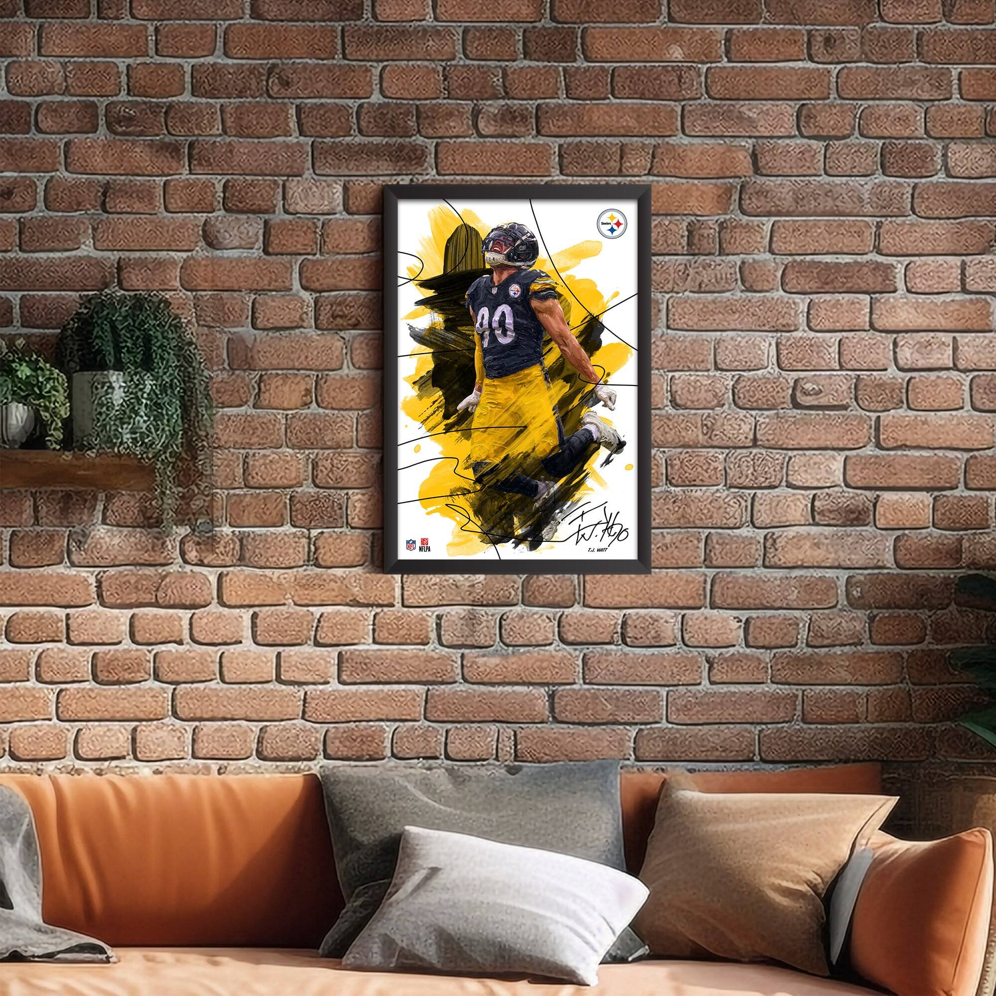Alt View 1. Sporticulture - T.J. Watt Pittsburgh Steelers 14" x 20" Brush Stroke Player Framed Art Print - Multicolor.