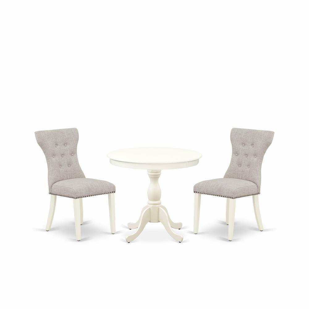 Alt View 3. East West Furniture - AMGA3-LWH-35 3 Pc Wood Dining Table Set - 1 Dining Table and 2 Doeskin Upholstered Chairs - Linen White Finish - Linen White.