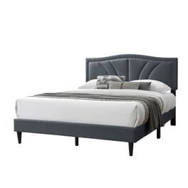 Manhattan Lane - Reo Queen Size Bed, Charcoal Gray Burlap Upholstered Curved Headboard - Charcoal Gray, Black