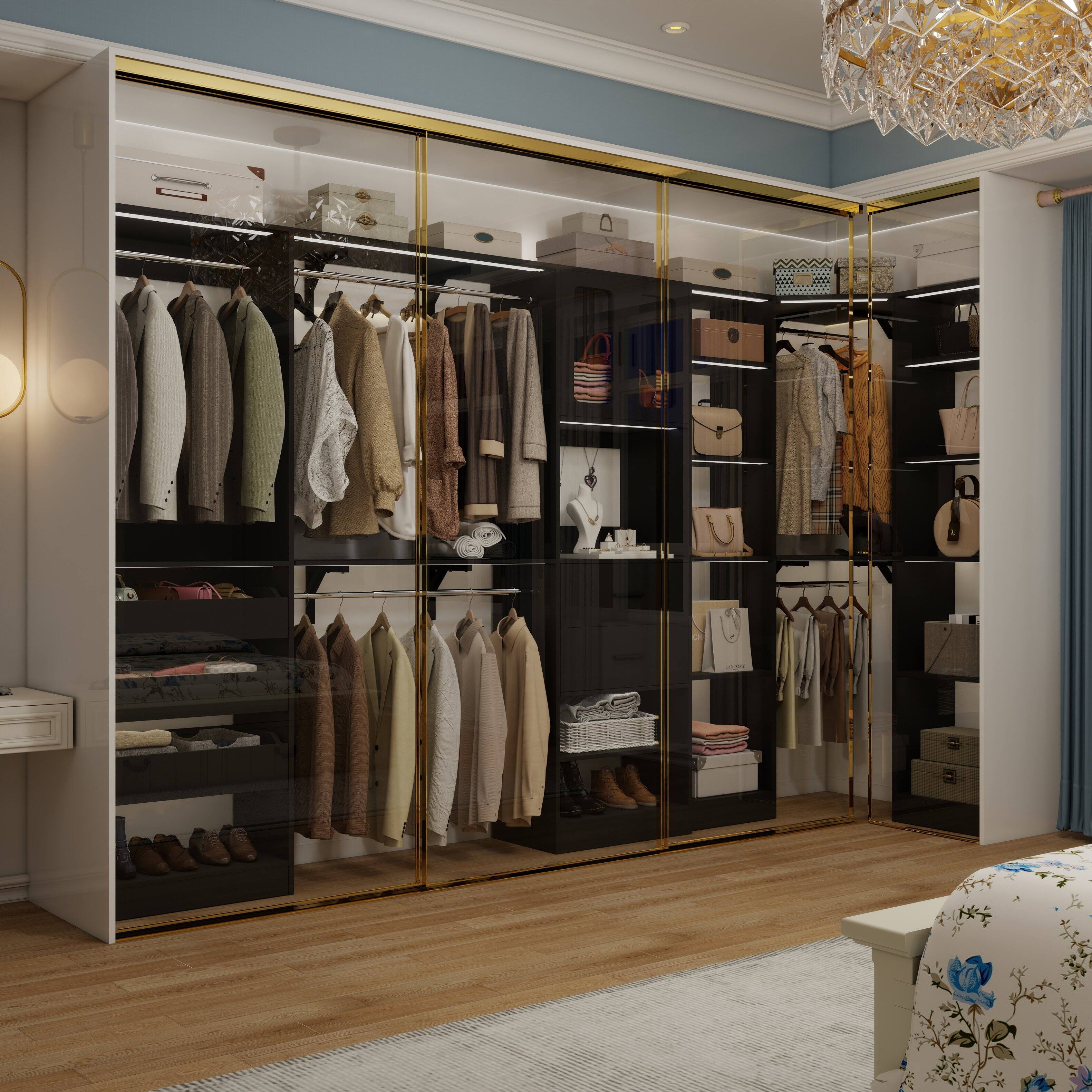 Alt View 2. Aheaplus - 100'' Large Walk-in Closet Organizer System with Drawers, Hanging Rods and 20 Shelves for Storage, 3 Sets - Black.