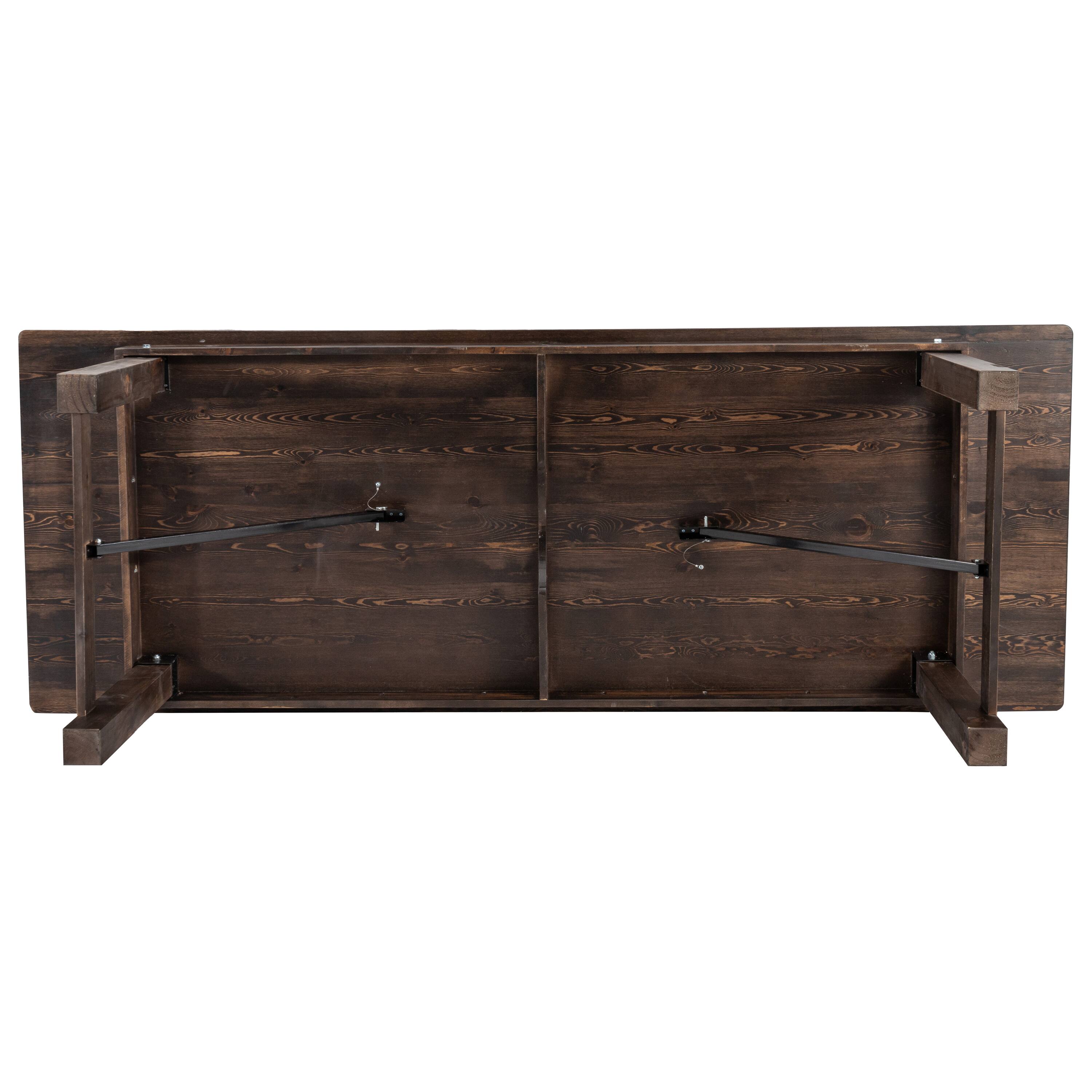 Alt View 5. Flash Furniture - HERCULES 9' x 40" Rectangular Antique Rustic Mahogany Solid Pine Folding Farm Table - Brown.