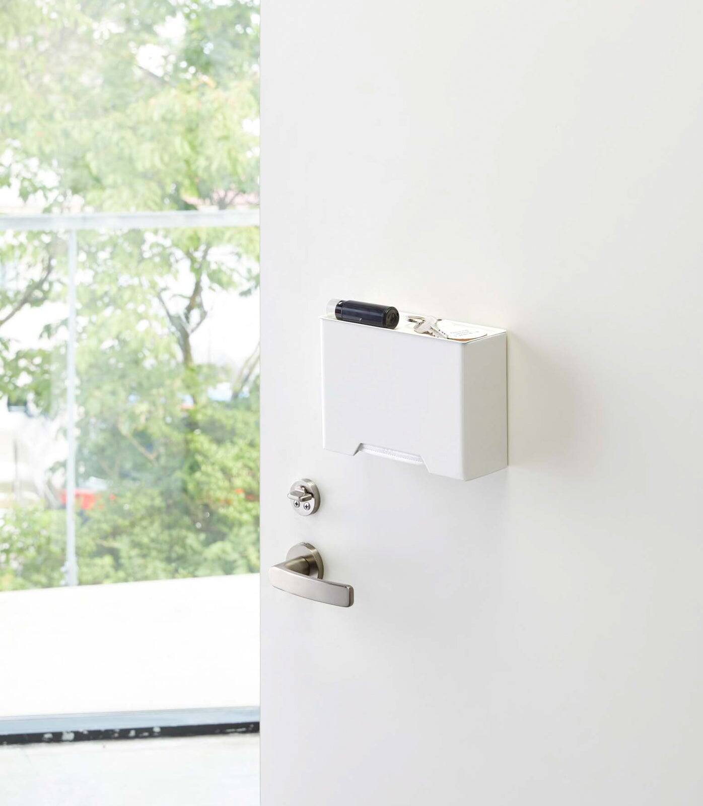 Alt View 1. Yamazaki Home - Magnetic Face Mask Dispenser - Steel - White.