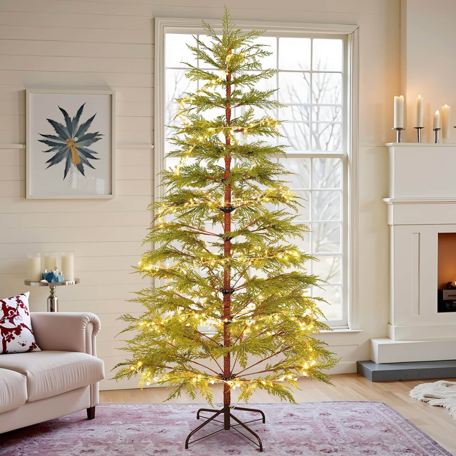 Pefilos - 6-Feet Artificial Christmas Tree with LED Lights & Metal Stand, 612 Branch Tips Decor, Festive Xmas Display - Green
