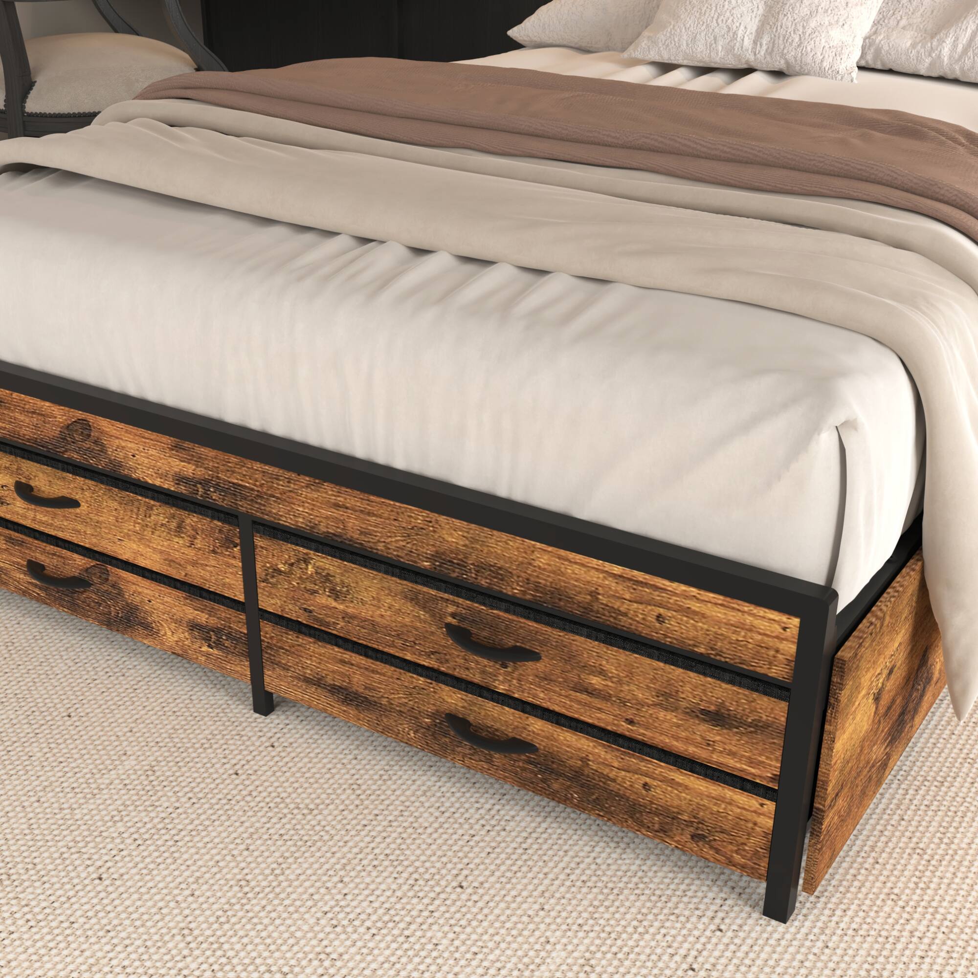 Alt View 4. GOODSILO - Full Size Storage Bed Frame with LED Headboard and Charging Station - Black+Brown.