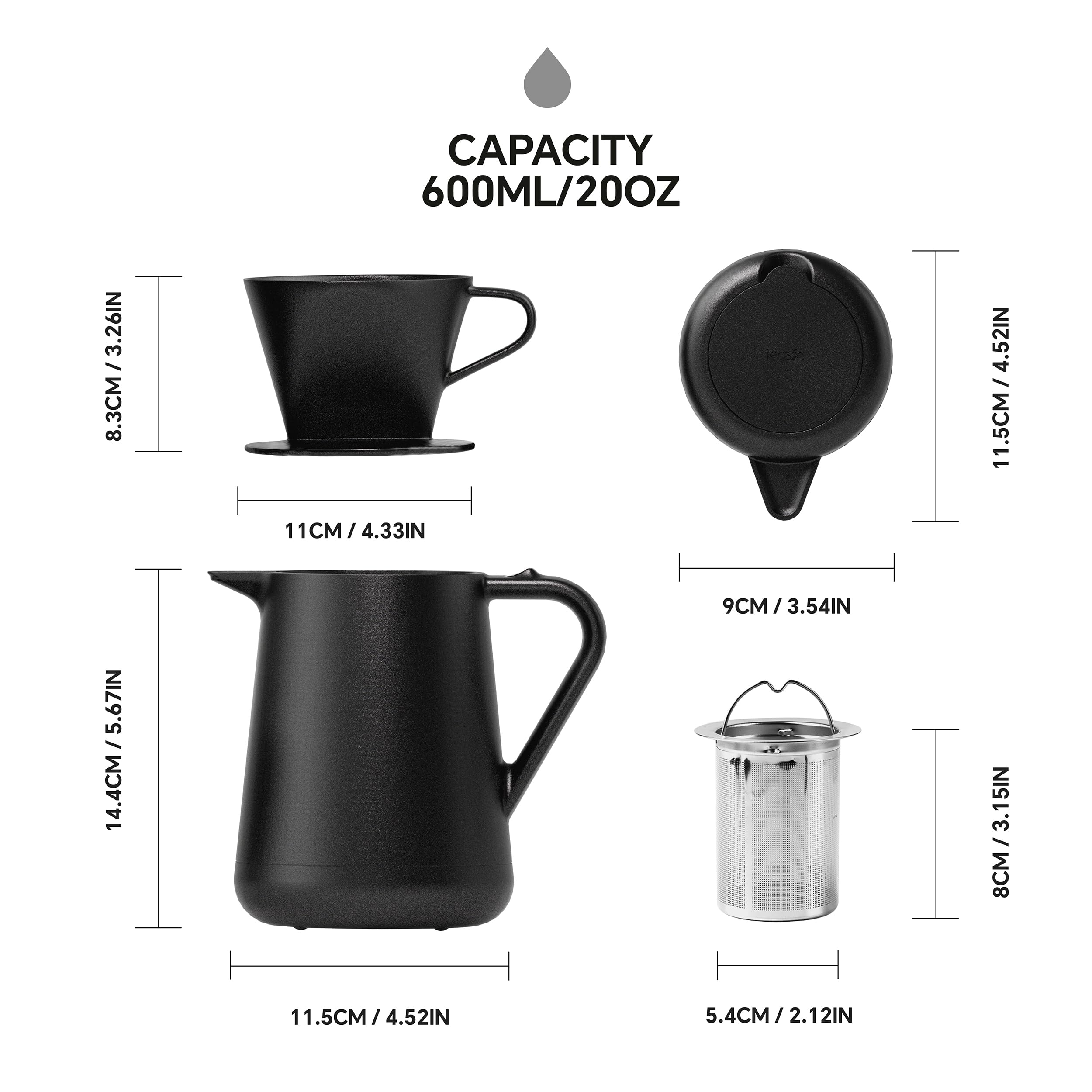 Dapper Styles Insulated Pour Over Coffee Maker Set Stainless Steel Pot ...