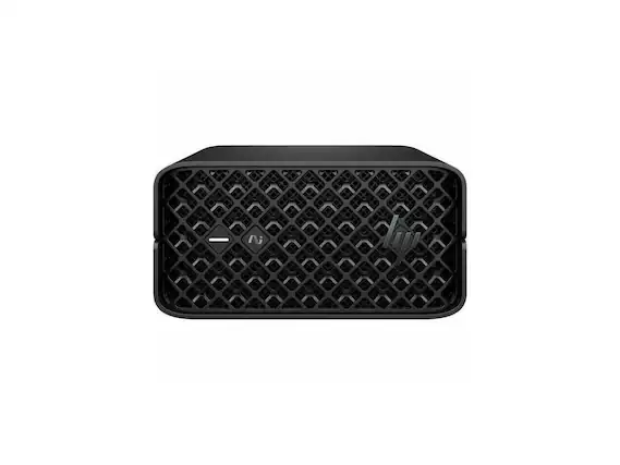 Front. HP - HP Z2 Mini G1a - Ryzen AI 385 - 64GB - 1TB SSD - Win 11 Pro - Radeon 8050S - 2.5GbE - Wireless - BN4F8UT#ABA - Black.