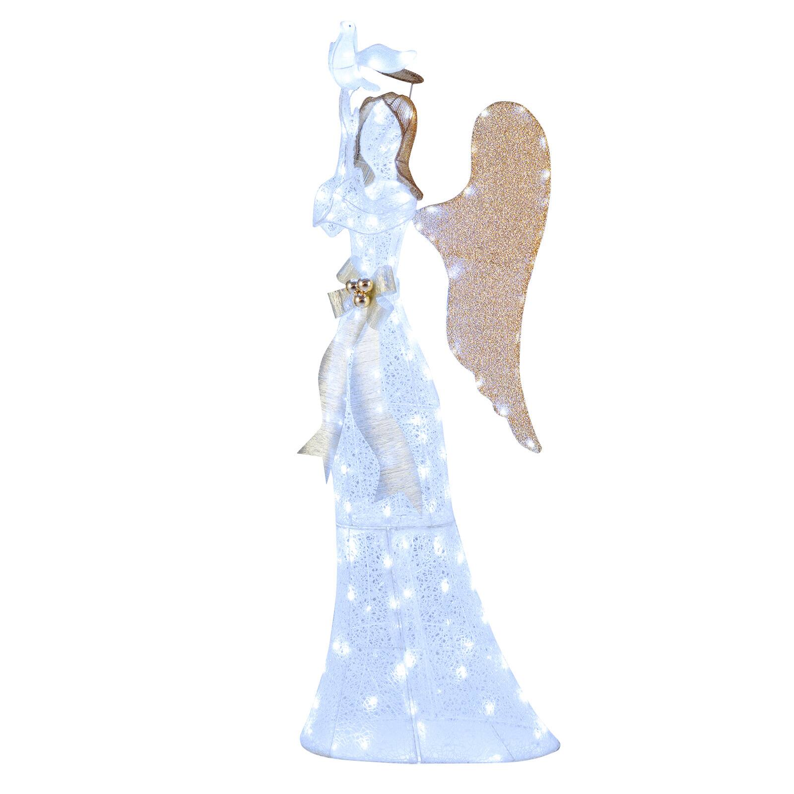 Alt View 1. Gymax - Gymax 3D Lighted Angel Christmas Decoration w/Pigeon Golden Wings 150 LED Lights White & Gold - White.