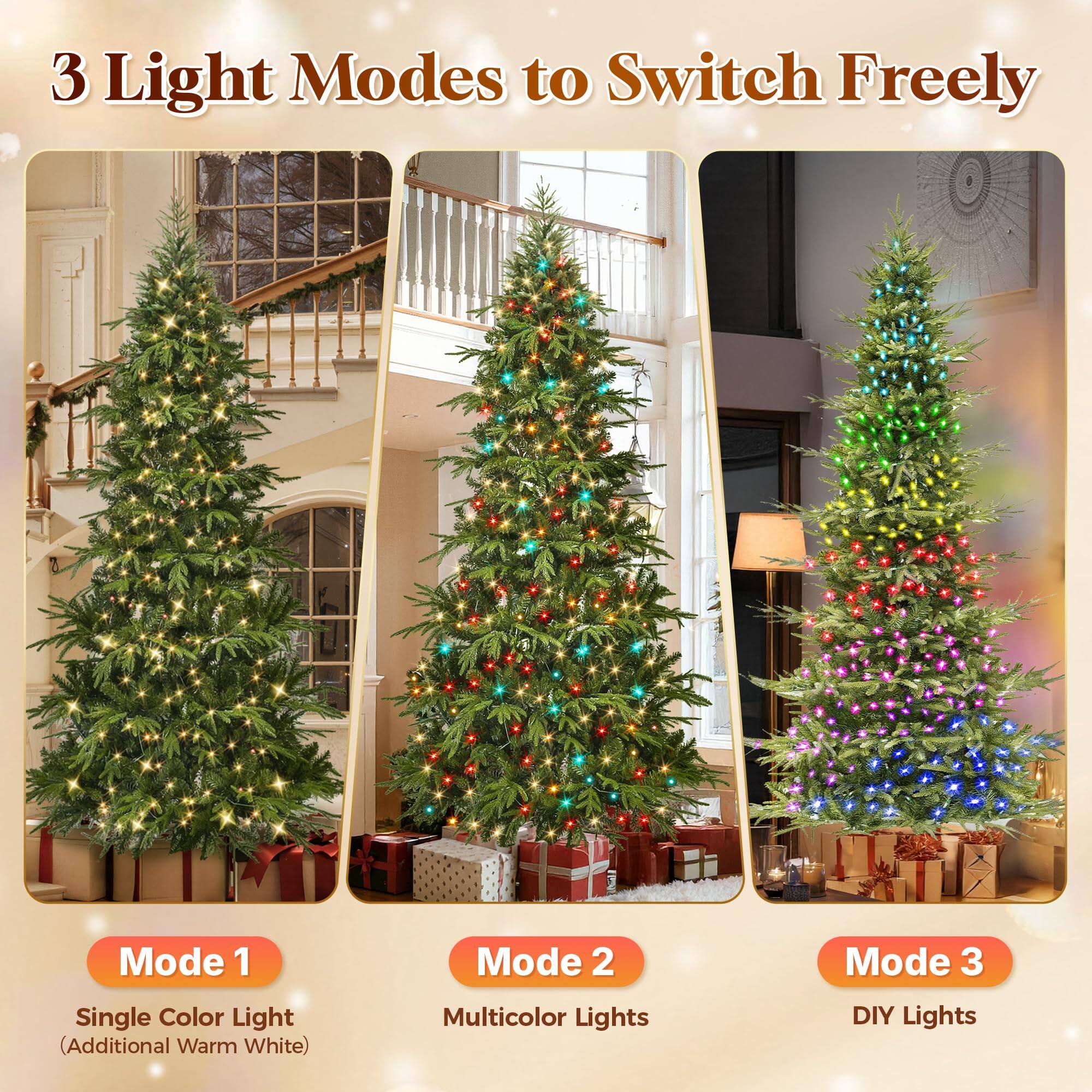 3 Light Modes to Switch Freely

Mode 1  
Single Color Light (Additional Warm White)

Mode 2  
Multicolor Lights

Mode 3  
DIY Lights