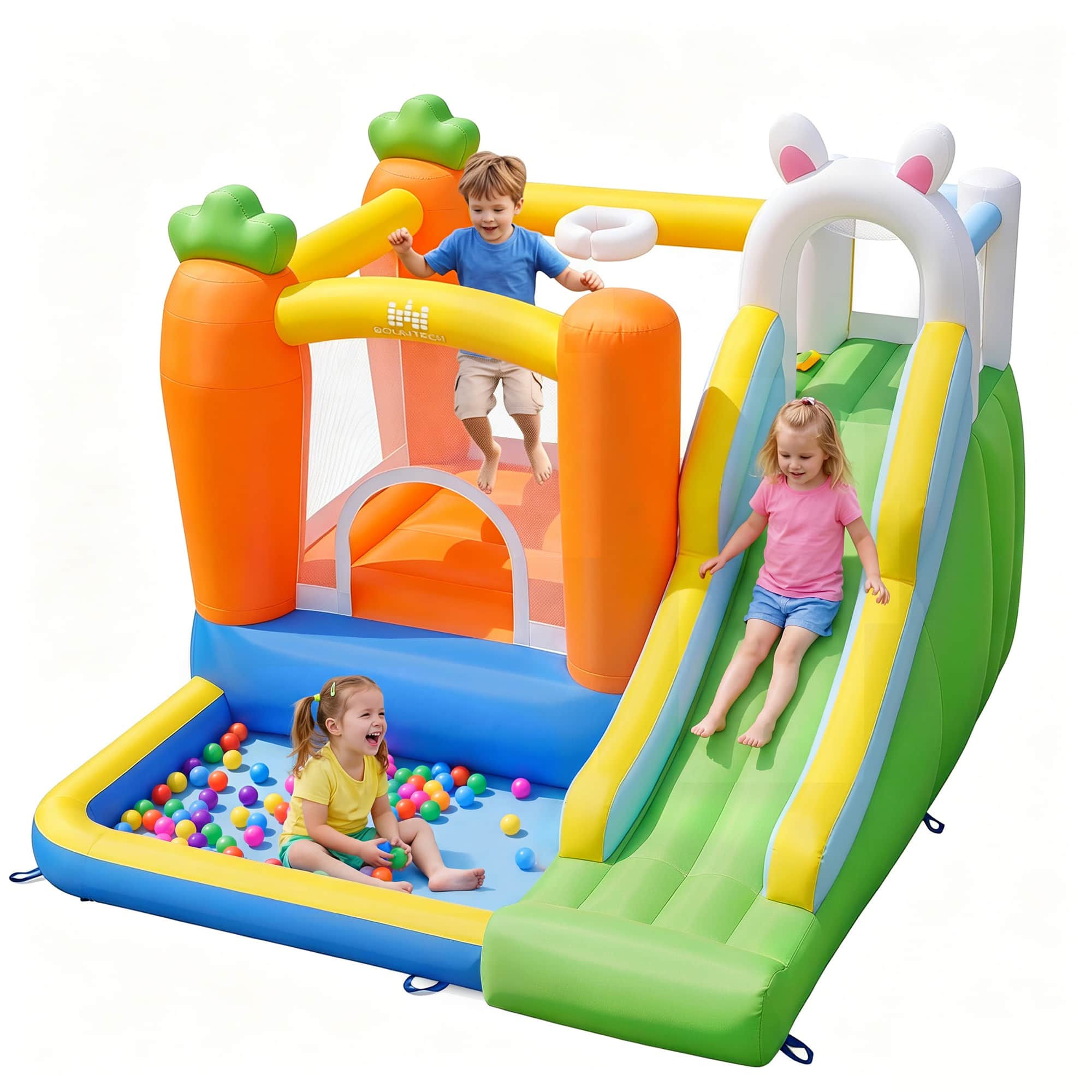Front. Costway - Costway Inflatable Bounce House, Blow Up Water Slide with Ball Pit & Basketball Hoop (Without Blower) - Multi-Color.