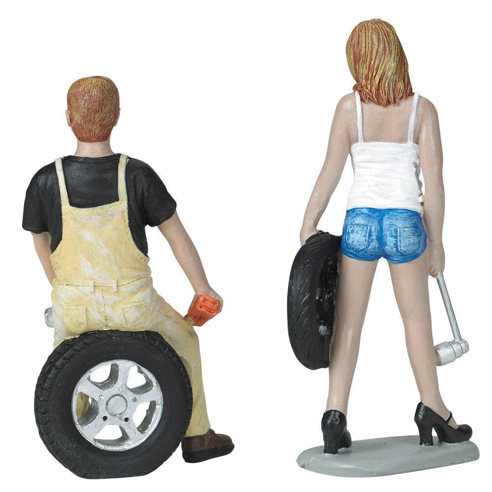 Alt View 2. Motorhead Miniatures - Meg and Derek Tire Brigade 2 piece Figurine Set 1/18 by Motorhead Miniatures.