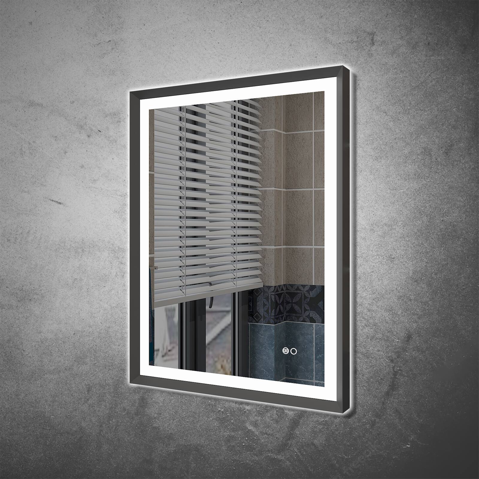 Back. WELLFOR - 24 in W x 32 in. H Rectangular Single Aluminum Framed Anti-Fog LED Light Wall Bathroom Vanity Mirror - Matte Black.