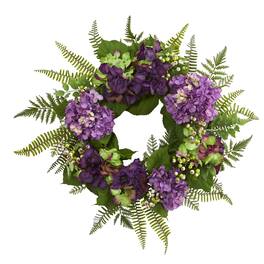 BreeBe - 24" Hydrangea Berry Wreath - Green/Purple