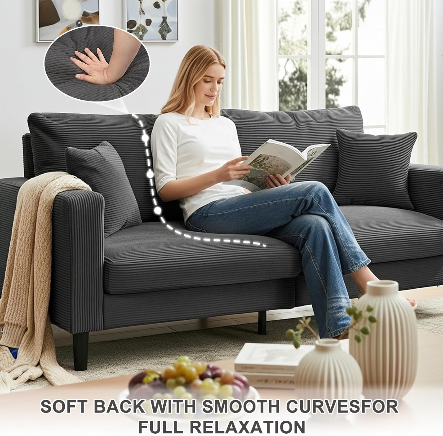 SOFT BACK WITH SMOOTH CURVES FOR FULL RELAXATION