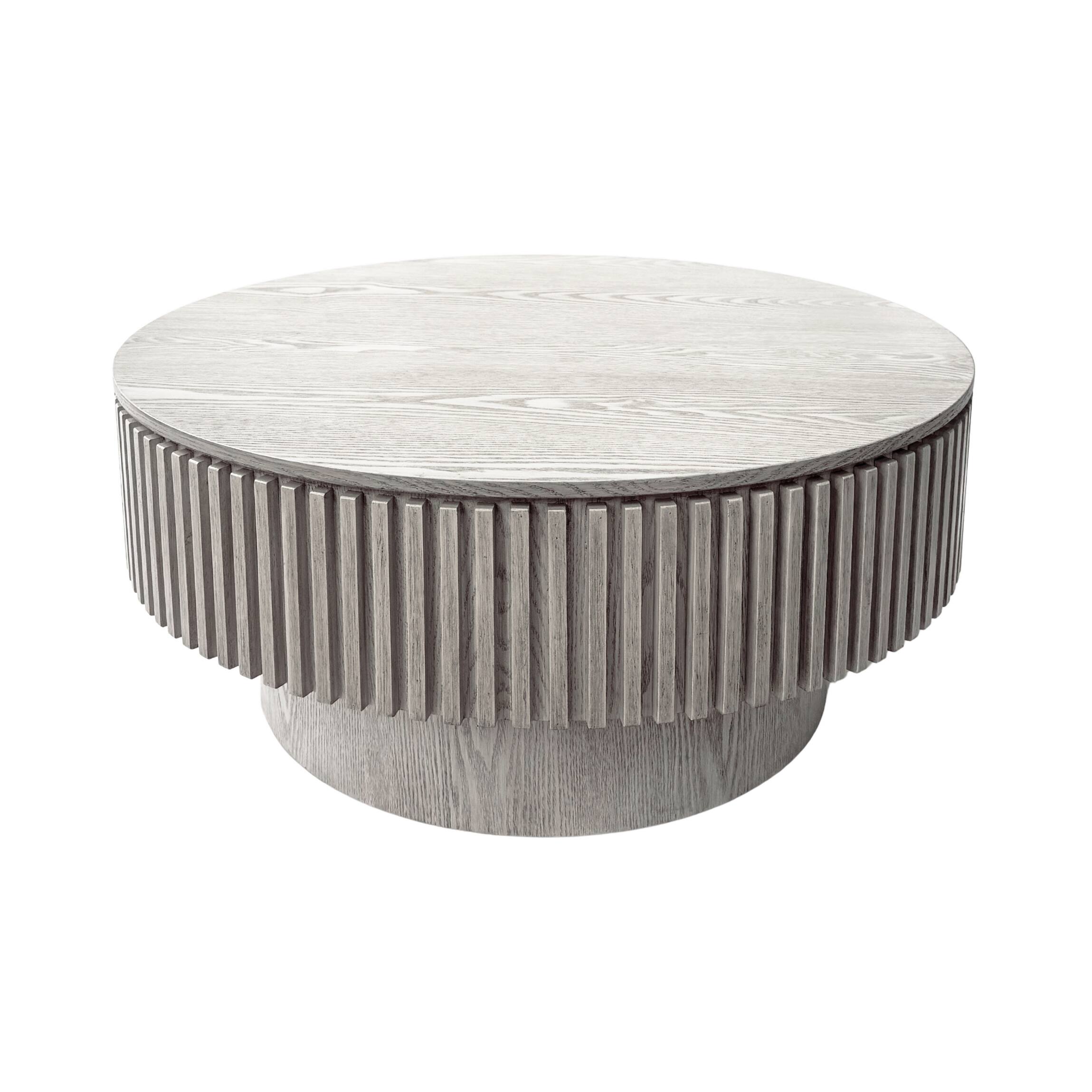 Alt View 7. Loheer - Loheer 31.5 Inch Modern Round Coffee Table with Storage Solid Wood Veneer Retro White Accent Tea Table for Living Room - Retro White.