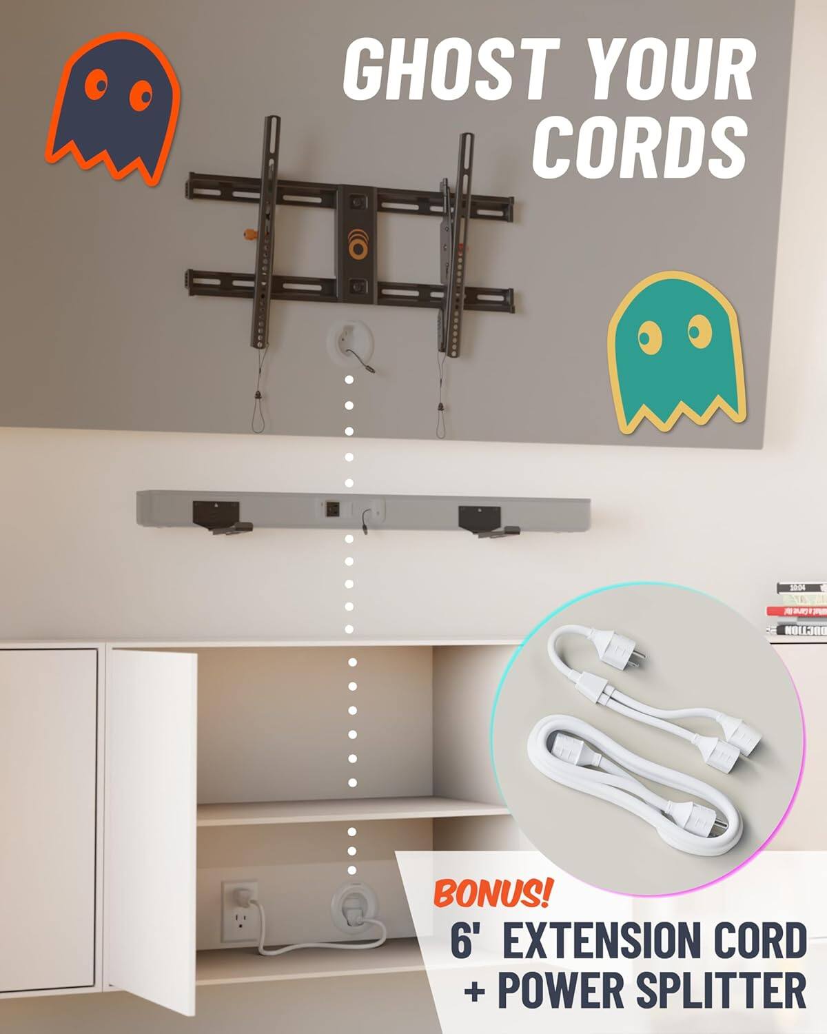 GHOST YOUR CORDS

BONUS! 6' EXTENSION CORD + POWER SPLITTER