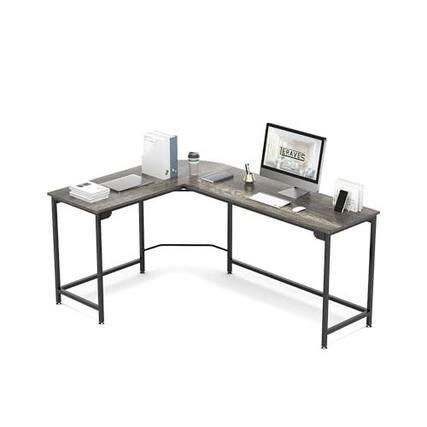 Front. Hirose Alice - Modern L Shaped Gaming Desk 66'' Corner Computer For Home Office Table Study Writing Workstation Small Space - Black Oak-Large.