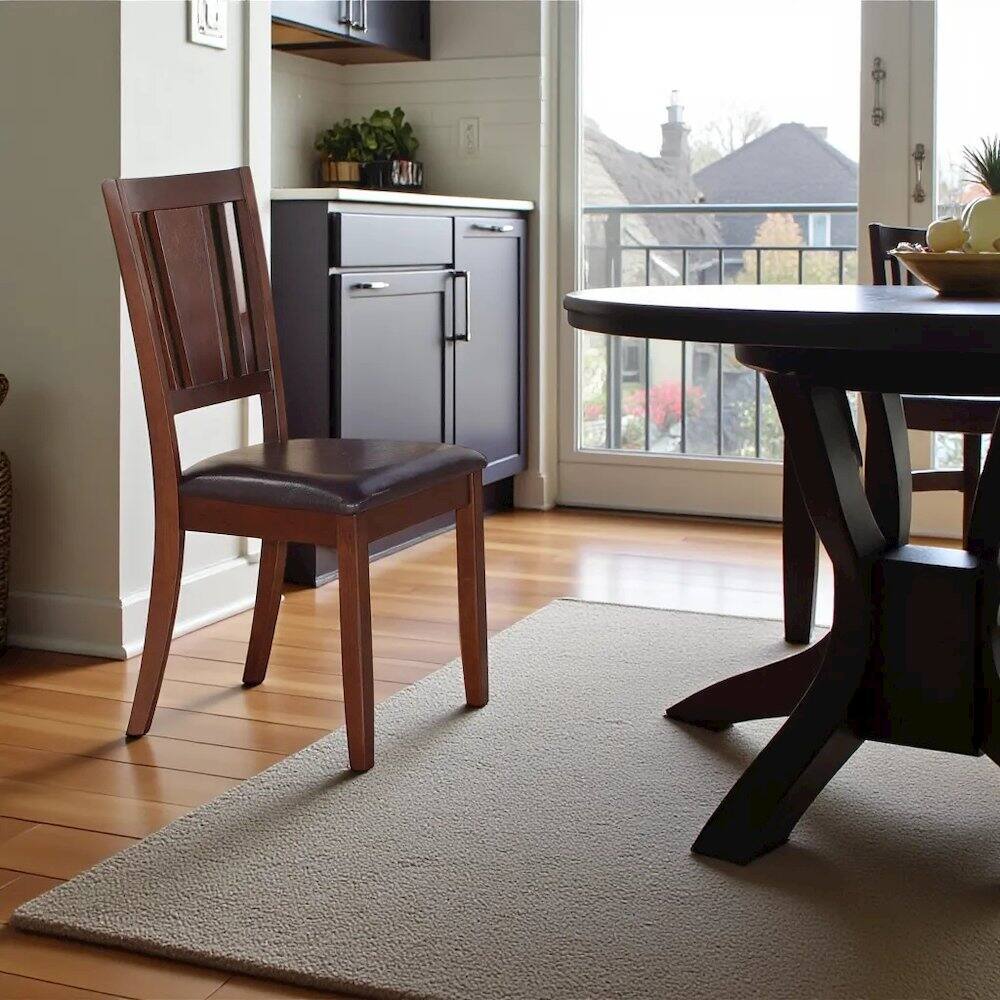 Left. FurniFact - Elegant Wooden Dining Chairs Set of 2 Faux Leather Seat for Kitchen - Mahogany.