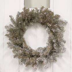 Angle. BreeBe - Glistening Platinum Pine Wreath - 18" - Silver.