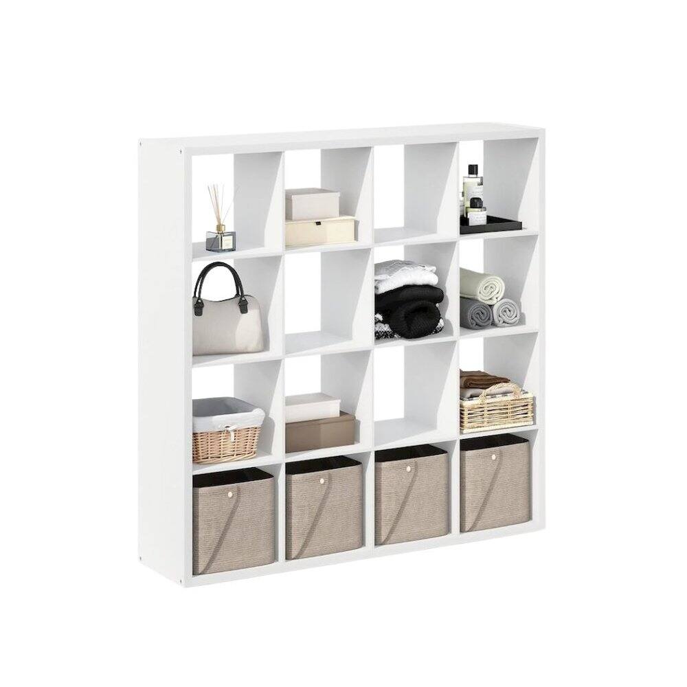 Angle. FurniFact - White Engineered Wood 16 Cube Storage Organizer with Open Back Shelves - White.