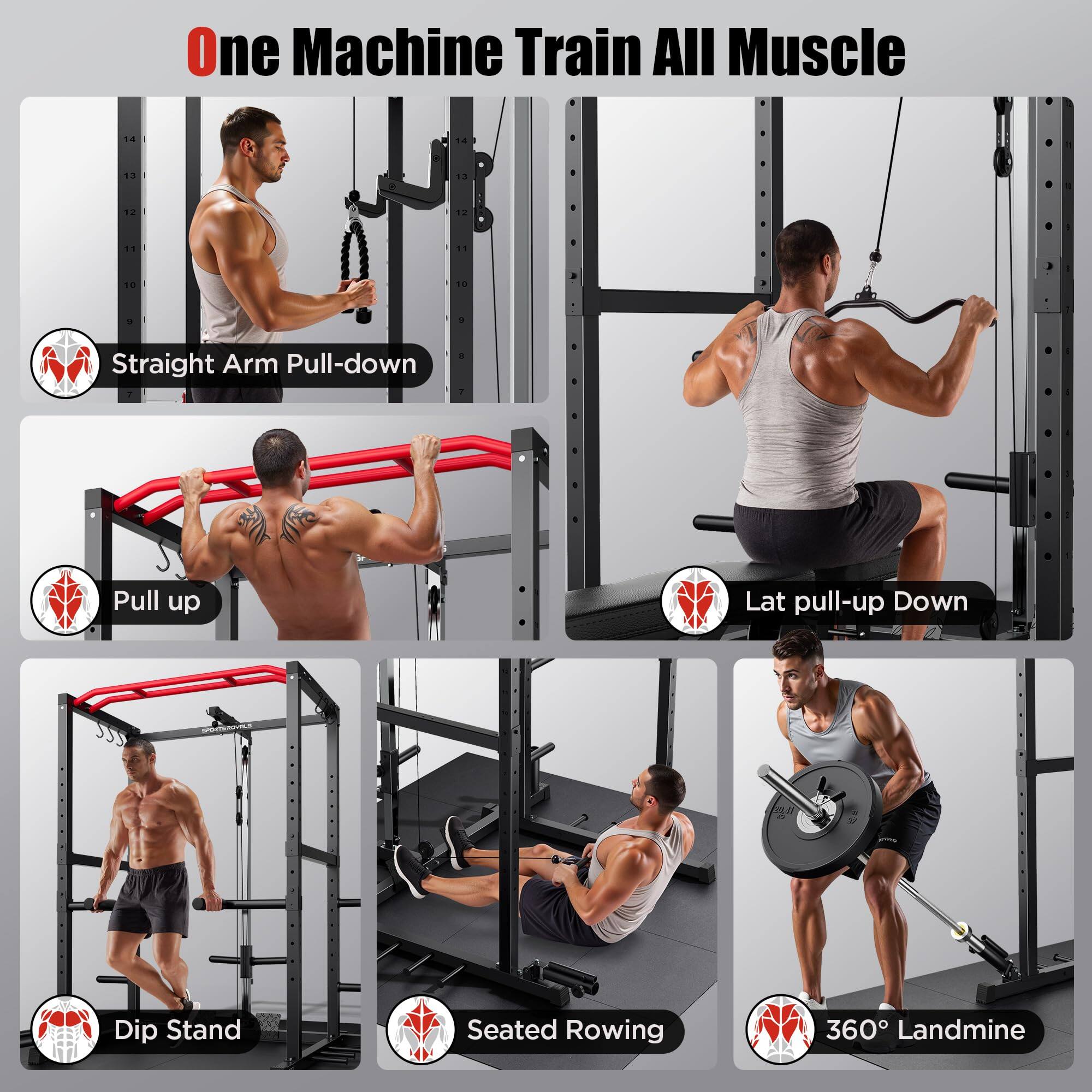 One Machine Train All Muscle

14
14
13
12
12
10
1

Straight Arm Pull-down
Pull up
Lat pull-up Down
Dip Stand
Seated Rowing
360° Landmine