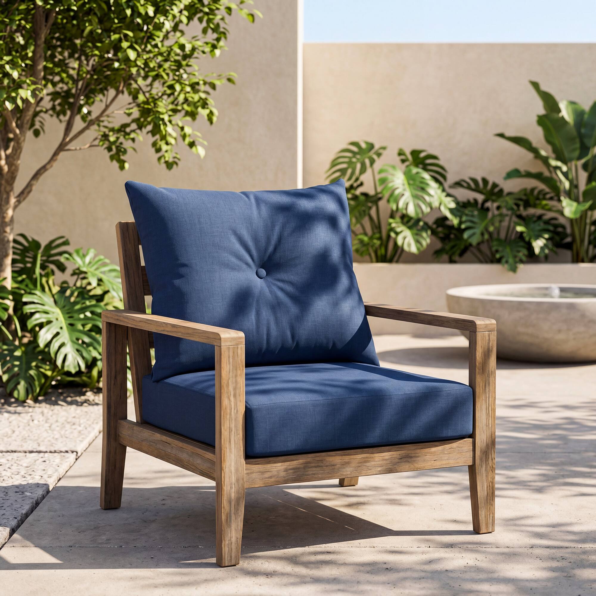 Angle. Nuu Garden - 23 x 24 Inch Outdoor Olefin Chair Cushion Set, Tufted Design - Blue.