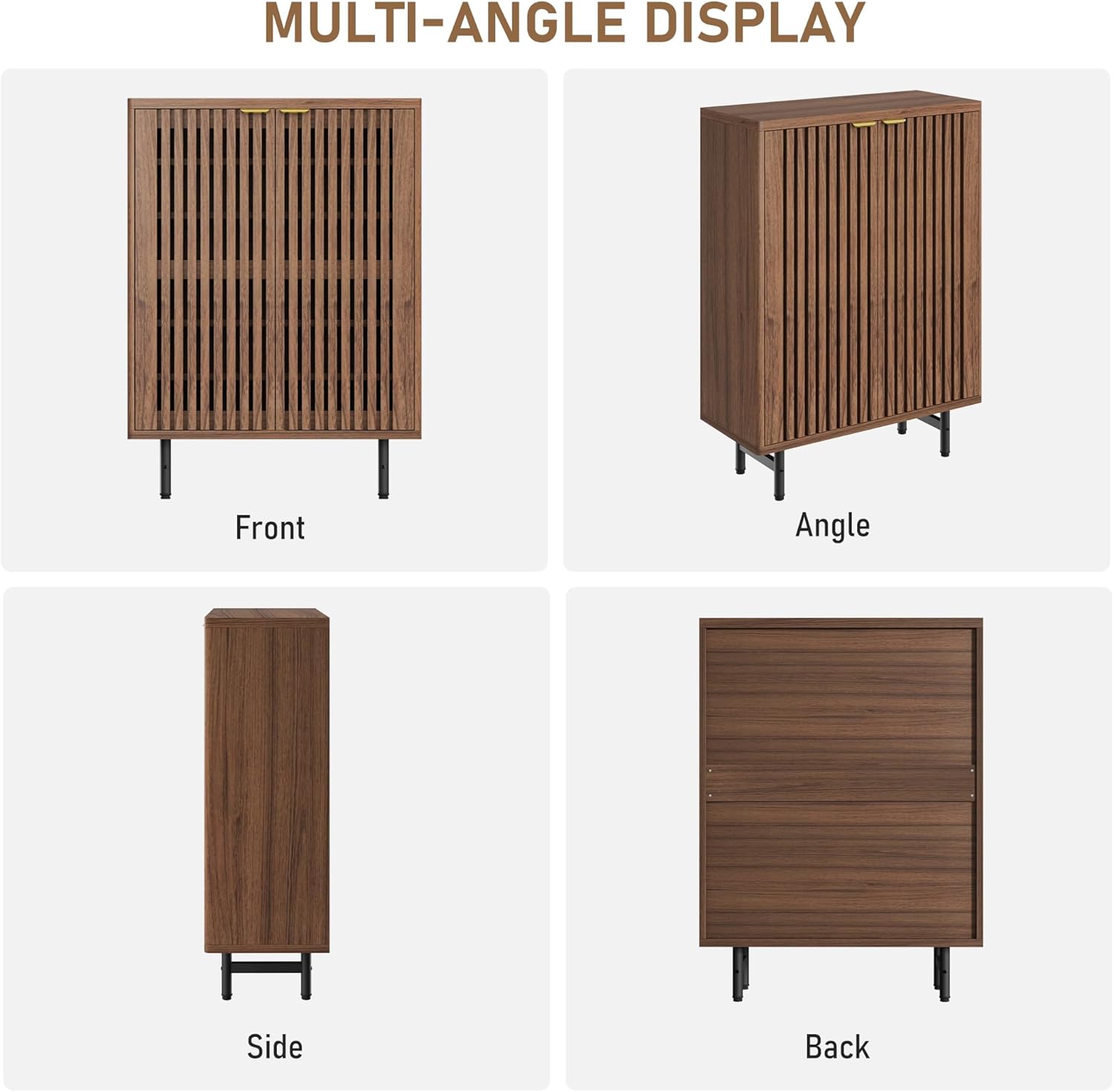 Alt View 2. Qeetex - 6-Tier Shoe Cabinet with Doors, Modern Farmhouse Entryway Hallway Furniture, Hidden Storage Cabine,Dark Walnut - Brown.