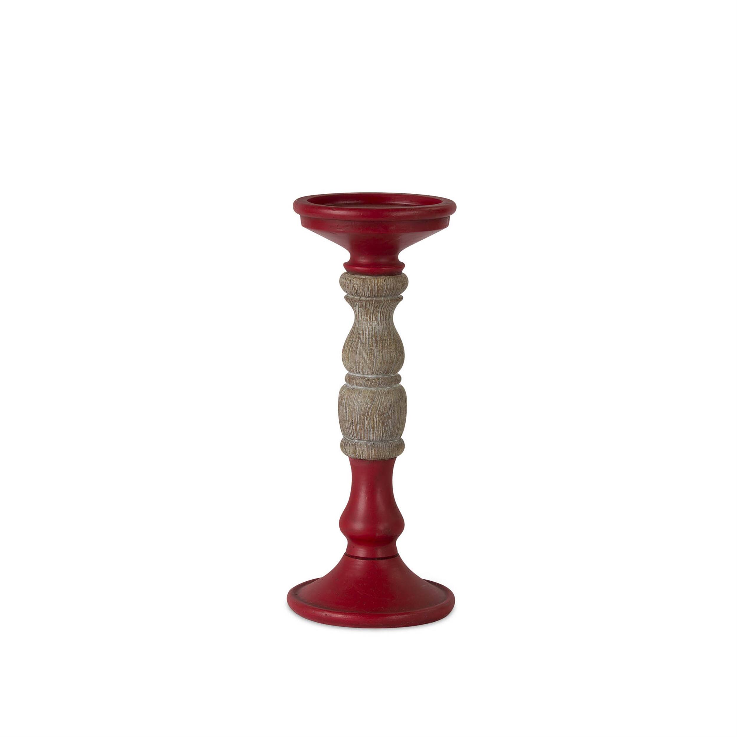 Left. BreeBe - Red Candle Holder with Wood Accent (Set of 3) - Red, Brown.