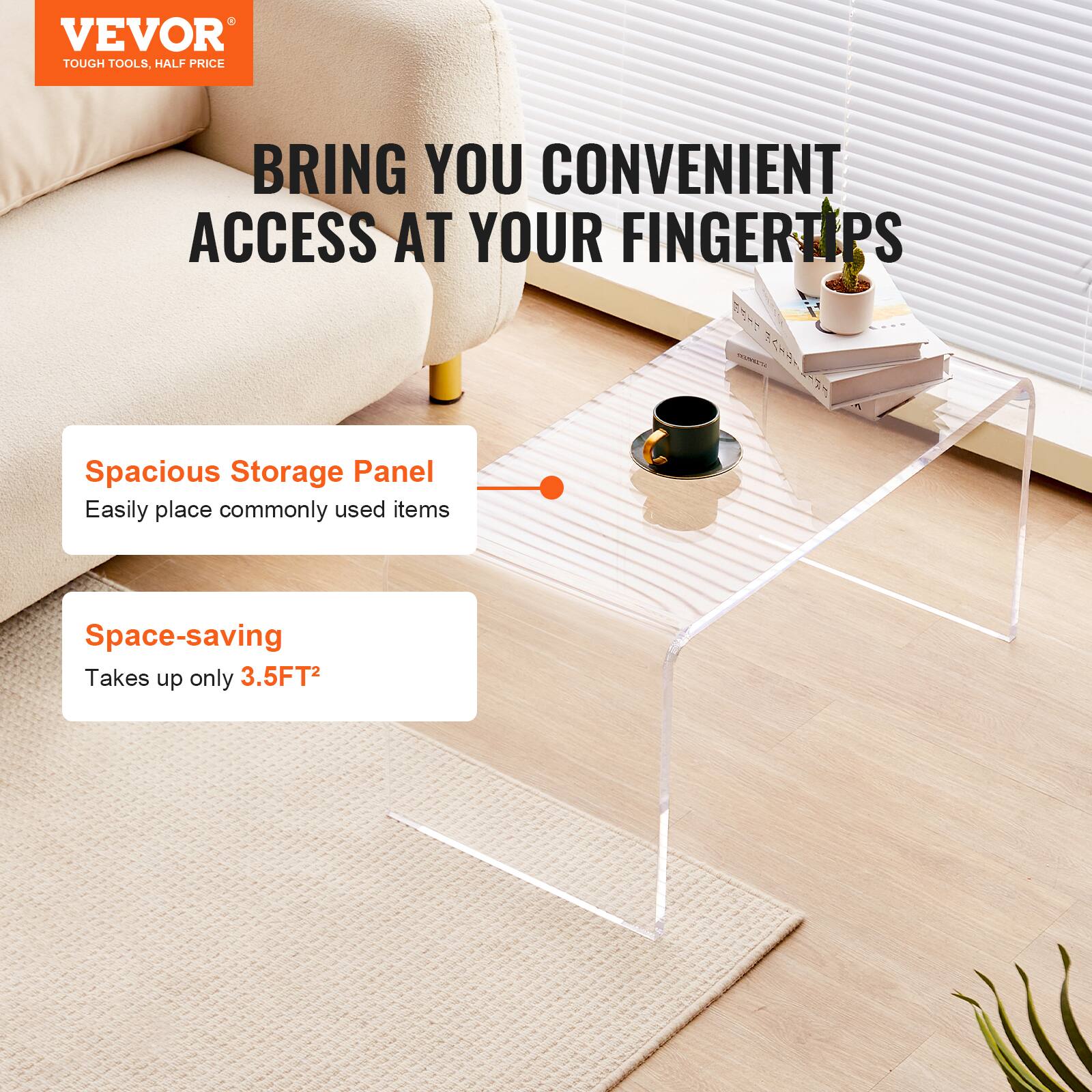 VEVOR  
TOUGH TOOLS, HALF PRICE  

BRING YOU CONVENIENT ACCESS AT YOUR FINGERTIPS  

Spacious Storage Panel  
Easily place commonly used items  

Space-saving  
Takes up only 3.5FT²