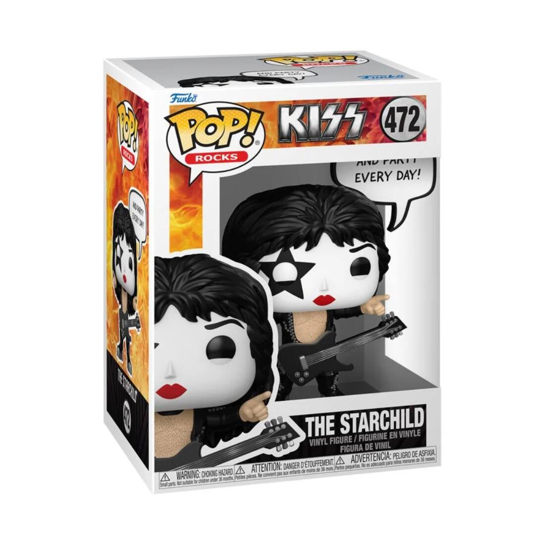 Funko  
POP! ROCKS  

KISS 472  
AND PART IT EVERY DAY!  

THE STARCHILD  
VINYL FIGURE / FIGURINE EN VINYLE / FIGURA DE VINIL  

WARNING: CHOKING HAZARD - Small parts. Not for children under 3 years.  
ADVERTENCIA: PELIGRO DE ASFIXIA - Piezas pequeñas. No es adecuado para menores de 3 años.  
ATTENTION: DANGER D'ÉTOUFFEMENT - Petites pièces. Ne convient pas aux enfants de moins de 3 ans.