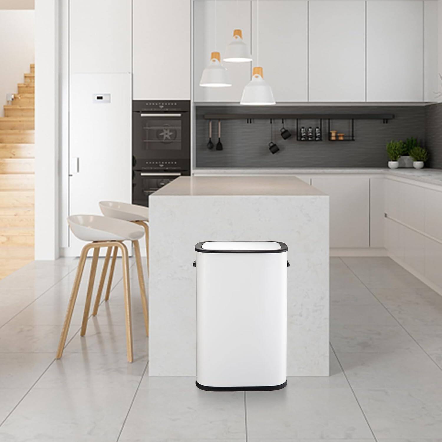 Alt View 2. Jojoka - Sensorcan 13 Gallon Automatic Trash Can, White Space-Saving Large Capacity Touchless Bin for Home & Office - White.