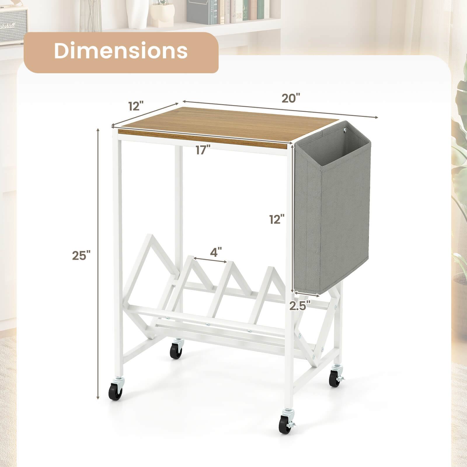 Dimensions:  
- Length: 20"  
- Width: 12"  
- Height: 25"  
- Drawer Height: 4"  
- Drawer Width: 17"  
- Shelf Height: 2.5"