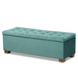 Baxton Studio - Roanoke Modern and Contemporary Velvet Fabric Upholstered Grid-Tufted Storage Ottoman Bench - Teal Blue/Brown