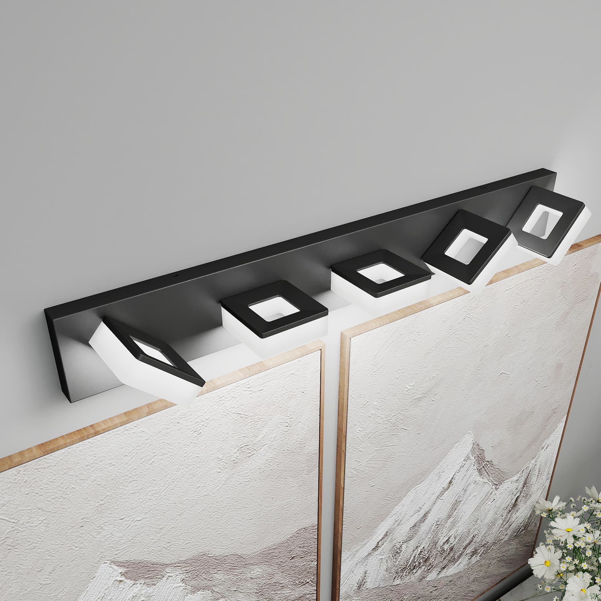 HOMLUX - 32.28 in. 5 Lights Black LED Vanity Light Bar with Acrylic Shade
